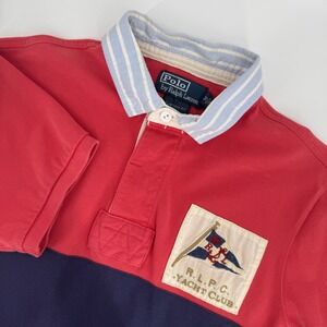Polo Ralph Lauren Rugby‎ Shirt Men's M Red Navy Colorblock R.L.P.C. Yacht Club